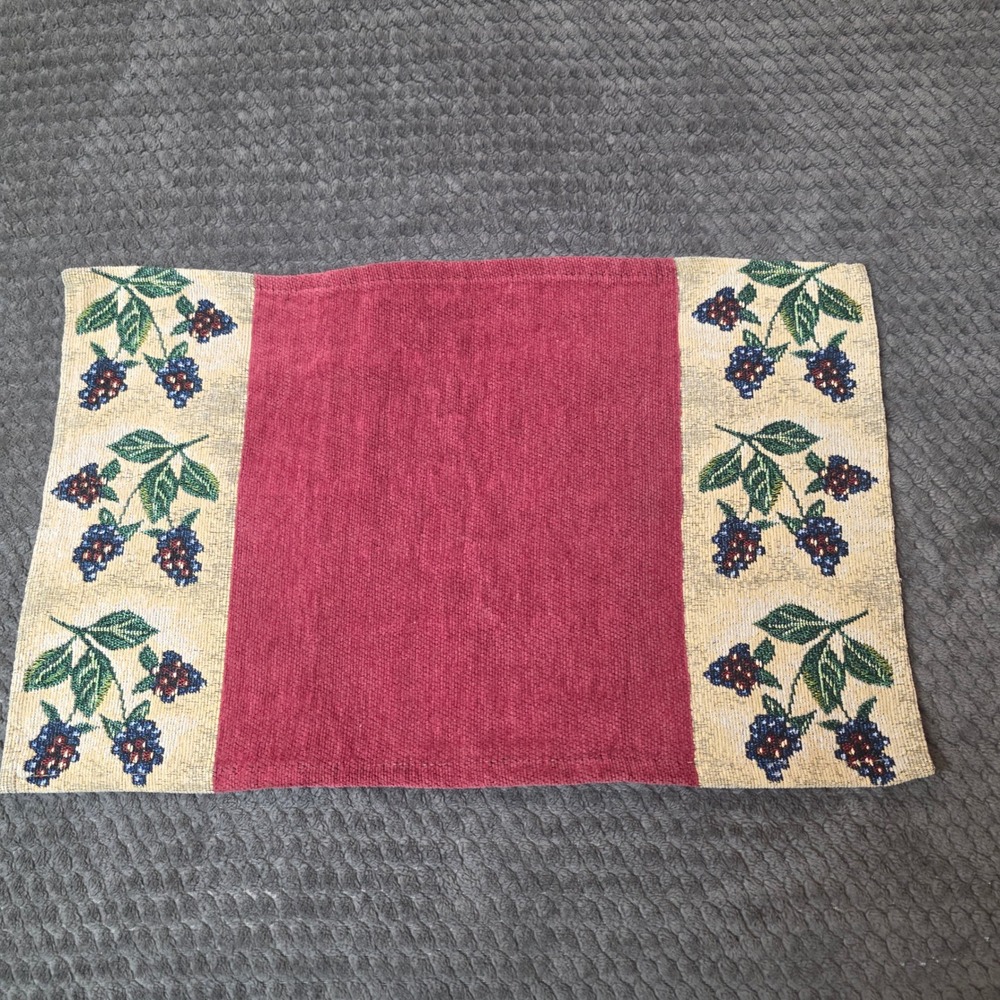 Placemats Set of 5, 18.5x11 Blackberry Grapevine Woven Tapestry Farmhouse